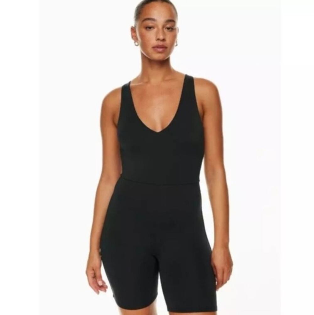 Aritzia Babaton Contour V-Neck Romper - Black Bustier Sculpting Onesie Size L